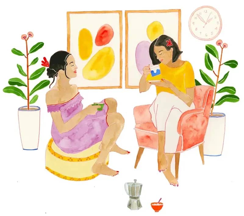 Two people drinking tea